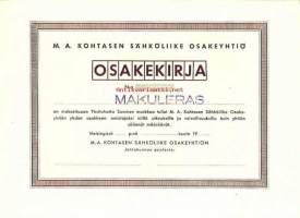 M.A.Kohtasen Sähköliike Oy   blanko osakekirja   , Helsinki
