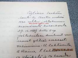 Asunto-osakeyhtiö Martti - johtokunnan pöytäkirja 1930-1942 -puhtaaksikirjoitetut hallituksen kokouspöytäkirjat