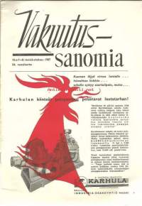 Vakuutussanomia 1957  nro 7 - 8, Vahinkovakuutusyhtiöt vuonna 1956, mainos Paraisten vuorivilla, tehdaspalojen torjunta