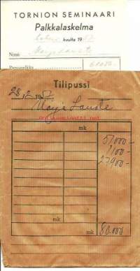 Tornion Seminaari , palkkapussi  tilipussi 28.2.1957 -    firmakuori