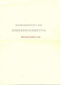 Dimissionsbetyg 1949 Handelsinstitutet i Åbo - koulutodistus