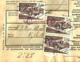 MH-rahtikirja 28.6.1965, autopakettimerkki 3x1,00 mk , leima Kokkola