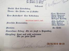 Abschlussfeier der Deutschen Akademie, Lektorat Turku am 11. Mai 1944 -päätösjuhlan ohjelma, allekirjoituksia mm. Astrid Freytag, Kerttu Elima, Estella Pekkola,