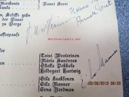 Abschlussfeier der Deutschen Akademie, Lektorat Turku am 11. Mai 1944 -päätösjuhlan ohjelma, allekirjoituksia mm. Astrid Freytag, Kerttu Elima, Estella Pekkola,