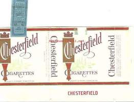 Chesterfield   tupakkaetiketti  avattu tuotepakkaus tupakka kääre