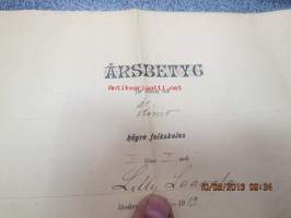 Årsbetyg för eleven vid Kimo (Vasa) högre folkskolas I klass Lilly Laavola läsåret 1918-1919