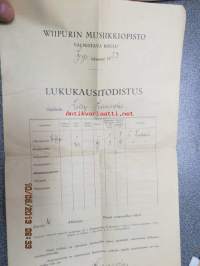 Wiipurin musiikkiopisto - valmistava koulu - syyslukukausi 1923, Lilly Laavola -lukukausitodistus