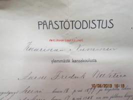 Päästötodistus Kaarinan Nummen ylemmästä kansakoulusta Aarne Fredrik Wahtera 1912
