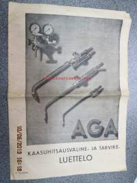 AGA Kaasuhitsausväline- ja tarvikeluettelo