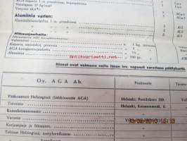AGA Kaasuhitsausväline- ja tarvikeluettelo