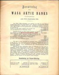 Wasa Aktie Bank , Berättelse öfver verksamhet under 20:de redogörelseåret 1898