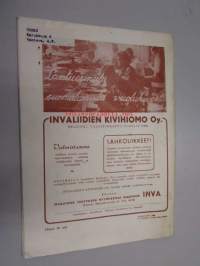 Suomen Invalidi 1944 nr 4 (vammaisista työkykyisiä leikkausten avulla, invalidit kaiverruskursseilla, sairaanhoito Suomen sodassa 1808-09, Porin Matti -mainos ym)