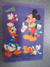 Micki maus 1969 kalender -Walt Disney kalenteri, jossa irroitettavia (leikattavia) hahmoja ja käytetty kuukausikuva lähetettävissä postikorttina