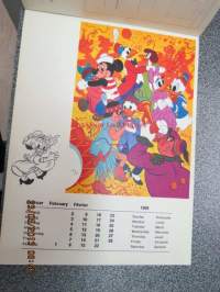 Micki maus 1969 kalender -Walt Disney kalenteri, jossa irroitettavia (leikattavia) hahmoja ja käytetty kuukausikuva lähetettävissä postikorttina