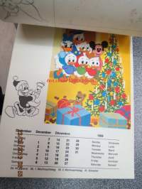 Micki maus 1969 kalender -Walt Disney kalenteri, jossa irroitettavia (leikattavia) hahmoja ja käytetty kuukausikuva lähetettävissä postikorttina