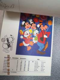 Micki maus 1969 kalender -Walt Disney kalenteri, jossa irroitettavia (leikattavia) hahmoja ja käytetty kuukausikuva lähetettävissä postikorttina