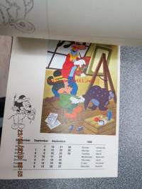 Micki maus 1969 kalender -Walt Disney kalenteri, jossa irroitettavia (leikattavia) hahmoja ja käytetty kuukausikuva lähetettävissä postikorttina