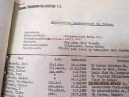 Suomen Panimomestariyhdistyksen asiakirjoja, luonnoksia, kirjeenvaihtoa, muisteluksia ym. -mappi 1960-luvulta (toiminnassa mukana olleen kirjastostosta löytynyt)