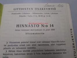 Littoinen Oy verkatehdas hinnasto nr 14 (Saara Alho)