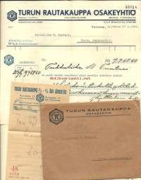 Turun Rautakauppa Oy,lasku, kuitti, Paragon, firmakuori 1944   - firmalomake