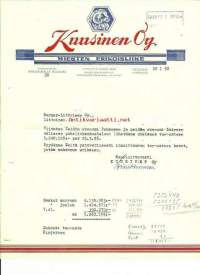 Kuusinen Oy 22.1.1958 - firmalomake