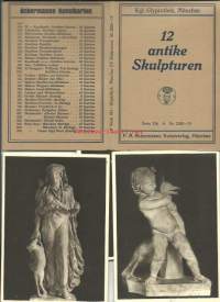 12 antike Skulpturen Kgl Glyptothek Munchen  - paikkakuntakortti, kulkematon 12 kuvan albumi