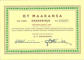 Maakansa Oy,   osakekirja,  Helsinki 25.9.1956