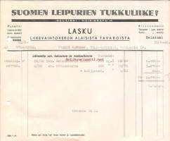 Suomen Leipurien Tukkuliike Oy lasku lvv:n alaisista tavaroista 15.5.1942  firmalomake