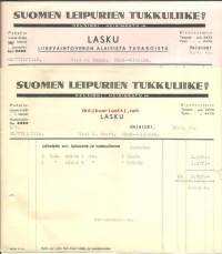 Suomen Leipurien Tukkuliike Oy 2x lasku  1942  firmalomake 2 kpl