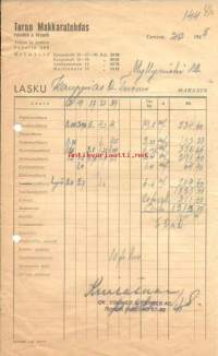 Turun Makkaratehdas Fischer &amp; Berger /Kauppias Tuomi Turku   lasku  31.3.1945  firmalomake