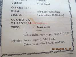 Reserviupseerikoulun oppilaskunnan Kuoron ja Orkesterin konsertti 26.X.1940 -konserttiohjelma / pääsylippu nr 174