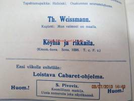 Helikon, Kluuvikatu 2, Helsinki elokuva- / operettiteatteri - Ohjelma nr 26 mm. Madamoiselle Sombeoil kinematorgrafinen kuva, sensuuri 484, Gaumonto-elokuva,