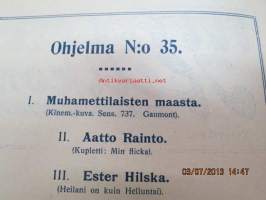 Helikon, Kluuvikatu 2, Helsinki elokuva- / operettiteatteri - Ohjelma nr 35 mm. Muhamettilaisten maasta -kinematografinen kuva, sensuuri nr 737 Gaumont-filmi, Ester