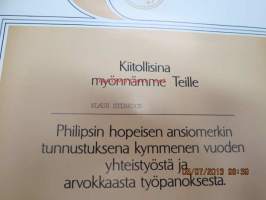 Philips / Klaus Stenroos / Hopeinen ansiomerkki -myöntökirja