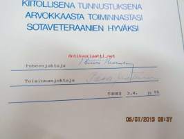 Varsinais-Suomen Sotaveteraanipiiri ry 95 / Klaus Stenroos / Hopeinen ansiomerkki -myöntökirja