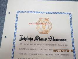 Yksityisyrittäjäin Liitto / Johtaja Klaus Stenroos / Pronssinen yrittäjämerkki 1952 -myöntökirja