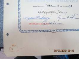 Yksityisyrittäjäin Liitto / Johtaja Klaus Stenroos / Hopeinen yrittäjämerkki 1952 -myöntökirja