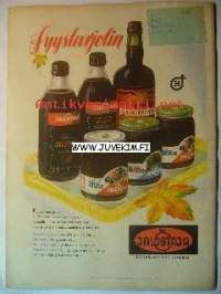Kotiliesi 1949 nr 21 Marraskuu. Takakannessa värikäs Jalostajan hillo - ja mehumainos. Vuoden 1949 joululahjavinkkejä. Mary Olki opettaa neulomaan kirjosukkia.
