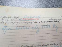 Fraktsedel Ångfartyg &quot;Balder&quot; 9.8.1898, Turku-Rauma / Aura Sockerbruks Bolag -konossomentti