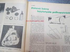 Taitaja 1962 nr 4 Pienoismoottorin huolto, pieni jolla,  kuviosaha kalanperkauspöytä , puiden kantokassi