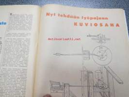 Taitaja 1962 nr 4 Pienoismoottorin huolto, pieni jolla,  kuviosaha kalanperkauspöytä , puiden kantokassi