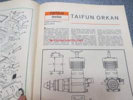 Taitaja 1964 nr 5, koeajossa SRM kilparata, testissä Taifun Orkan, uusi metallinen autorakennussarja (Hubley Manufacturing Co.) Ohjeet: mäkiauto, sulhaspeili