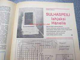 Taitaja 1964 nr 5, koeajossa SRM kilparata, testissä Taifun Orkan, uusi metallinen autorakennussarja (Hubley Manufacturing Co.) Ohjeet: mäkiauto, sulhaspeili