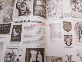 Suomen Kuvalehti 1955 nr 15, Wäinö K. Latavala: Cymbidium orkideain kuningas, Unto Seppänen, taidepiirtäjät esittäytyvät, Karhula-iittala Löytö-sarjan mainos