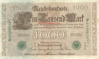 Saksa 1 000 markkaa 1910 seteli