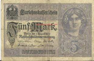 Saksa 5 markkaa 1917 seteli