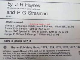 Simca 1100 &amp; 1204 1967 to 1979 1118, 1204, 1294 cc Haynes Owner´s Workshop Manual -huolto-ohjekirja