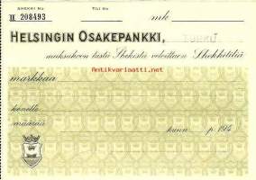 Helsingin Osakepankki Turku 194x, blanco shekki