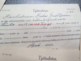 Valtionrautatiet työtodistuksia 4 kpl K.K.G. ajalta 1943-1948