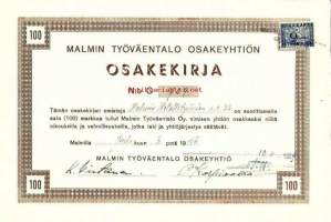Malmin Työväentalo Oy  osakekirja sarja C,  Malmilla  8.12.1946